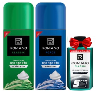 Combo 2 chai Bọt cạo râu Romano Claasic-Force 175ml tặng kèm dầu gội hoặc sữa tắm 60gr