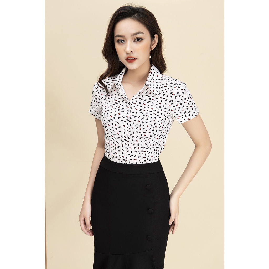 Áo Sơ Mi Nữ Ngắn Tay Cổ Đức Cao Cấp LUPERI Chất Liệu Lụa Cát Cho Nữ Công Sở LFSM1121