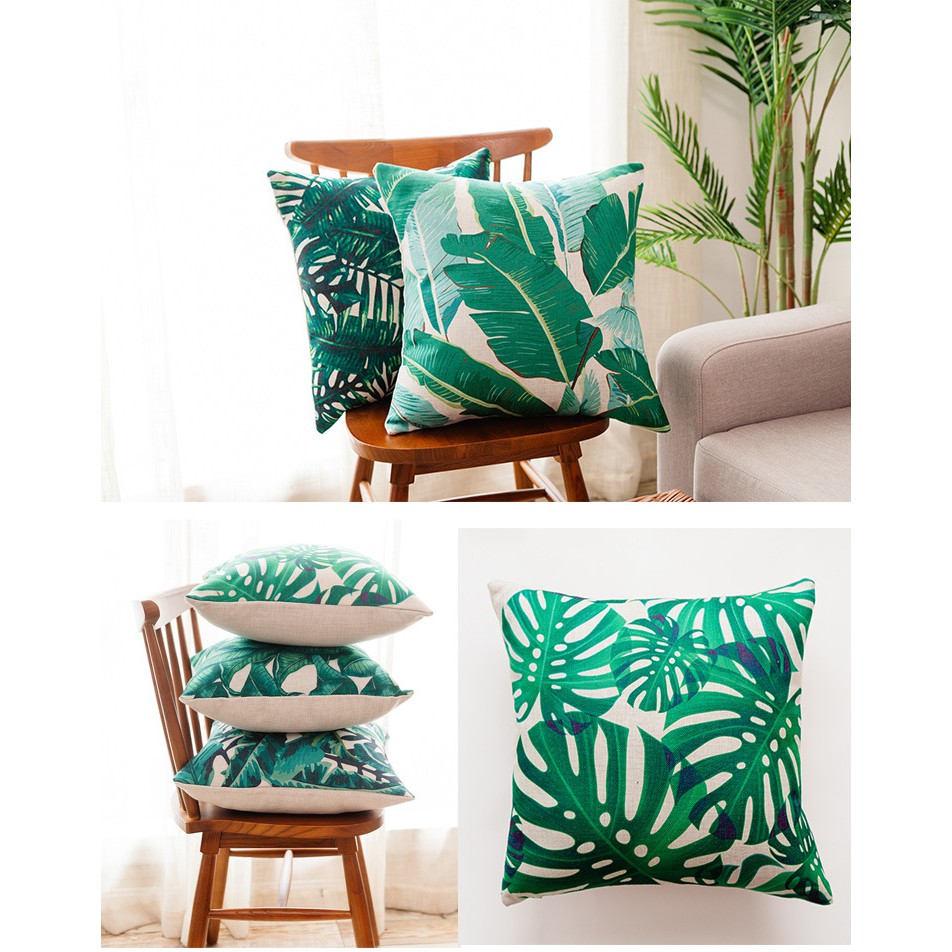 Gối tựa sofa vải đẹp 2 lớp 45x45cm hoạ tiết nhiệt đới vải bố dày cao cấp VG004 trangtribinhduong