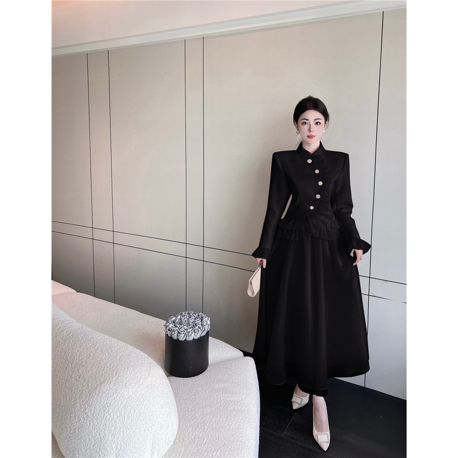 Bộ Áo Khoác + Chân Váy Len Ngắn Lưng Cao Thời Trang Thu Đông Hàn Quốc 2022 Cho Nữ