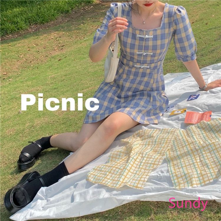 Women's Summer Short Sleeve Plaid Dress