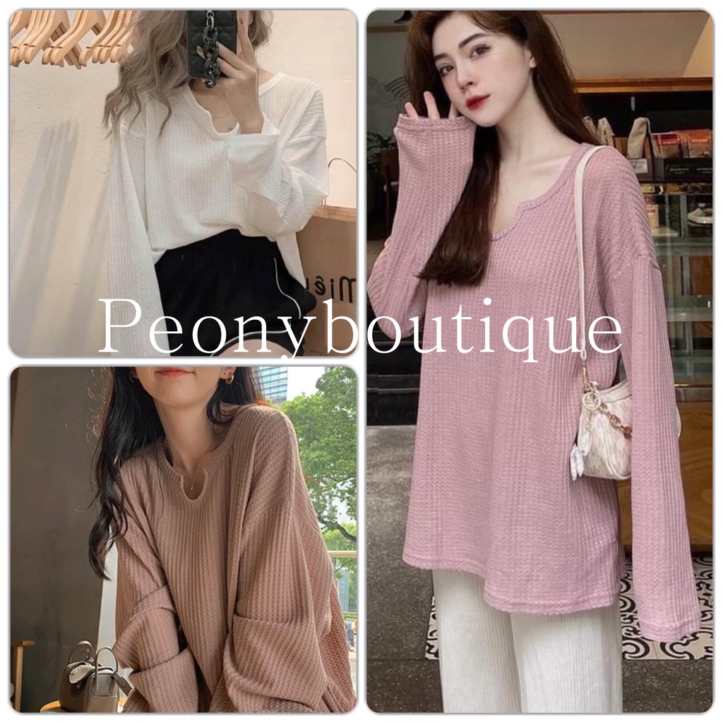 Áo Len Cổ Giọt Lệ PEONYB Nữ [FREESHIP]  Thun dài tay vintage form rộng màu ĐEN | TRẮNG | HỒNG cá tính Ulzzang