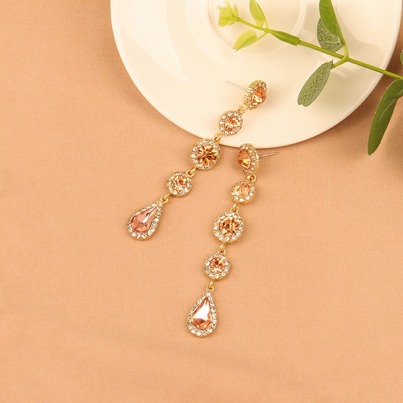 PINKDUDU Bông Tai Dáng Dài Mặt Kính Hợp Kim Hình Giọt Nước Đơn Giản Thời Trang Cho Nữ PD729