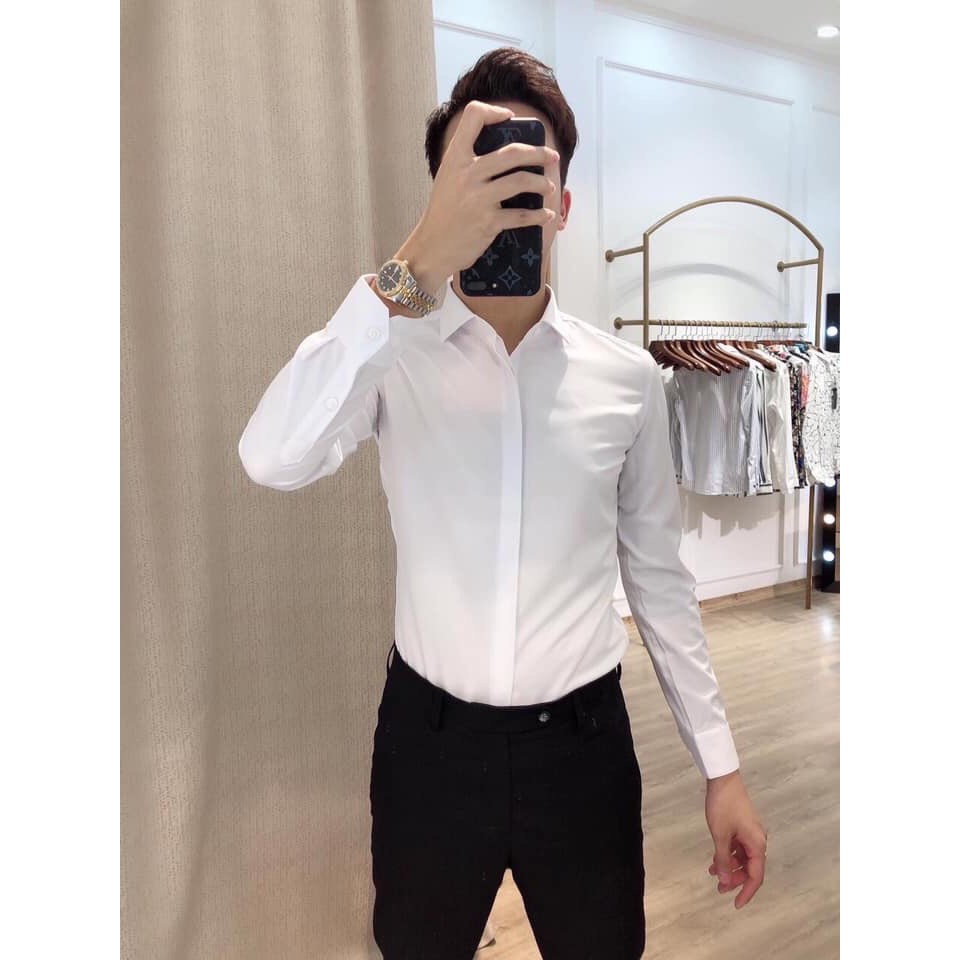 Áo Sơ Mi Nam ❤️𝑭𝑹𝑬𝑬𝑺𝑯𝑰𝑷❤️ Sơ Mi Trắng Dài Tay Dáng Ôm Cao Cấp | BigBuy360 - bigbuy360.vn