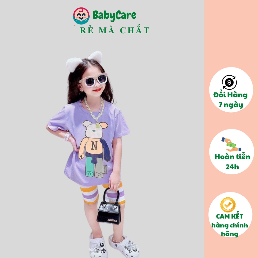 Set bộ quần áo trẻ em mùa hè 10-40kg cho bé gái mẫu Gấu đáng yêu, chất cotton loại 1 mềm mát
