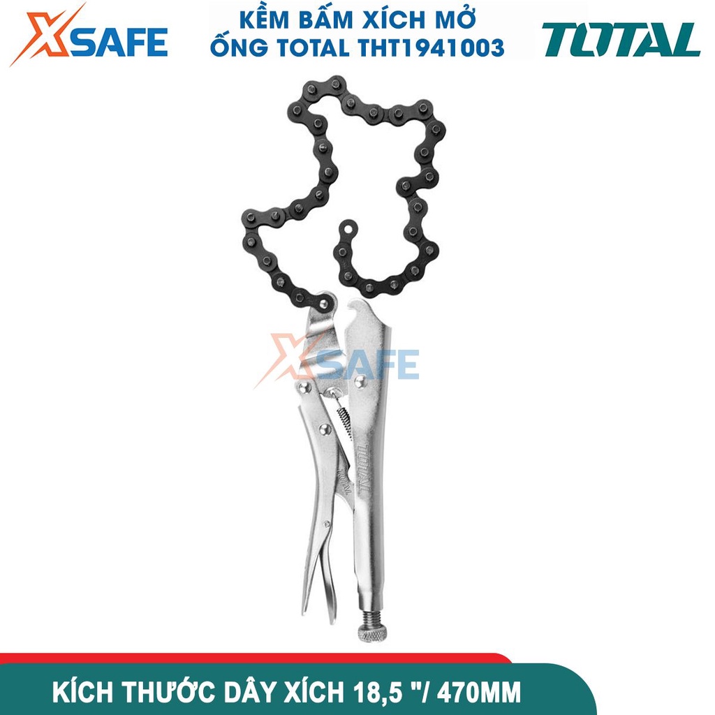 Kìm bấm chết dây xích mở ống 10.5&quot; TOTAL thép carbon mạ niken, dây xích 470mm, dùng bấm xích, mở ống chính hãng [xsafe]