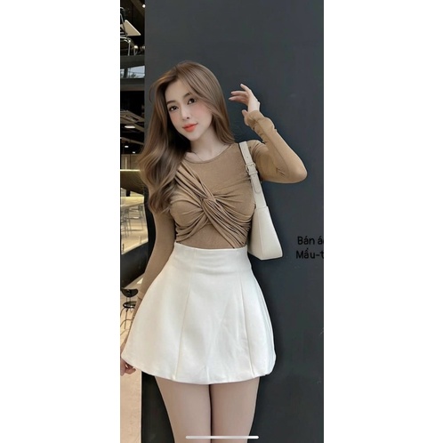 Áo thun  xoắn ngực ôm dáng, Áo kiểu ôm body co giãn AT1568 - NhiNhi Shop