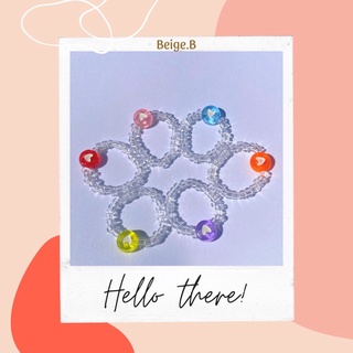 Set nhẫn hạt cườm trong suốt mix trái tim nhiều màu