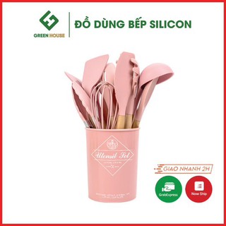 Set 11 dụng cụ nhà bếp Silicon cao cấp GreenHouse đồ dùng nhà bếp màu hồng nước siêu dễ thương