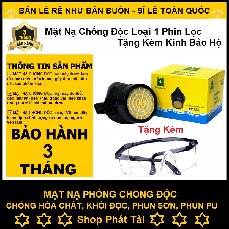 MẶT NẠ CHỐNG ĐỘC LOẠI 1 PHIN - ĐỂ XỊT THUỐC, PHUN SƠN, CHỐNG HÓA CHẤT - TẶNG KÈM KÍNH BẢO HỘ ( HÀNG VIỆT NAM )