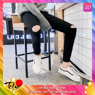 Quần jean nam đen trơn rách gối chất bò cao cấp co dãn 4 chiều cực đẹp, quần rin nam Tokyo04 NHIỀU MẪU MỚI