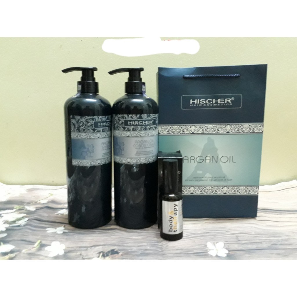 [Tặng Tinh Dầu] Bộ Dầu Gội-Xả Phục Hồi Hischer Argan Oil 1000ML *2 Kèm Theo Túi