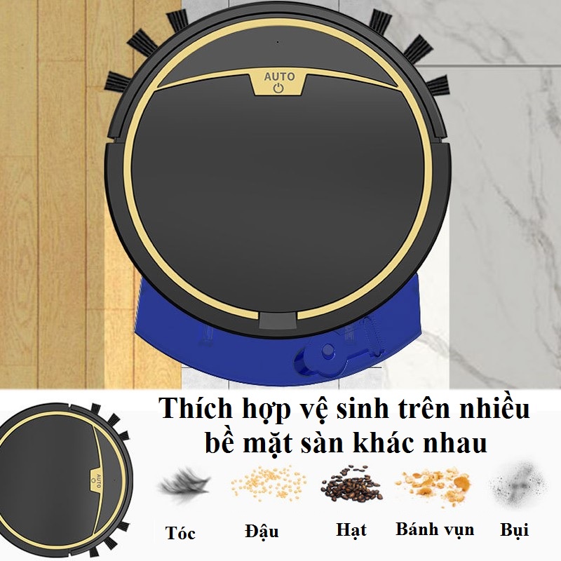 Robot hút bụi lau nhà thông minh điều khiển từ xa qua app có tiếng Việt chống rơi  kèm bình nước gia dụng nội địa Trung