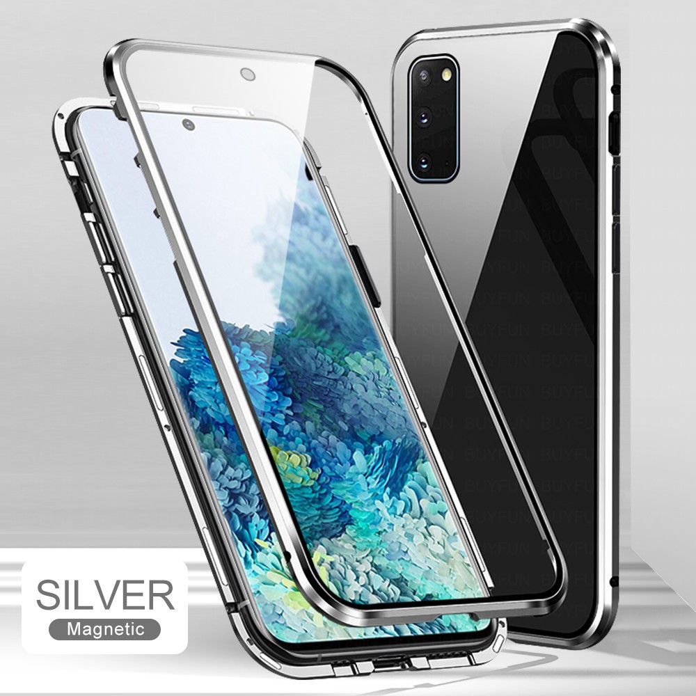 Ốp Điện Thoại Kính Cường Lực Hai Mặt Viền Kim Loại Nam Châm Cho Samsung Galaxy S20 S20 Plus S20 Ultra S10 S10 Plus S10e
