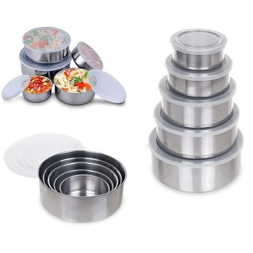 Bộ 5 bát inox có lắp đậy đồ dùng cho nhà bếp phòng ăn GD26