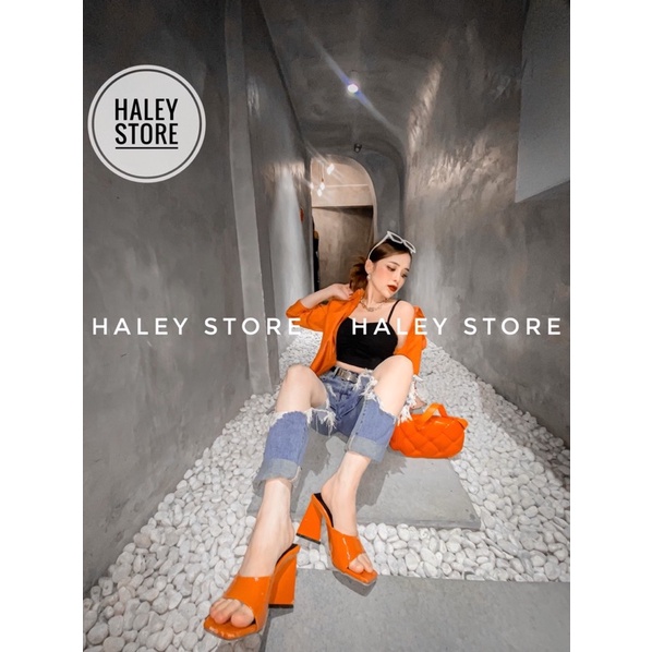 Giày guốc cao gót tam giác HALEY STORE quai ngang khuyết mũi vuông thời trang mới nhiều màu rẻ bền đẹp đi chơi du lịch