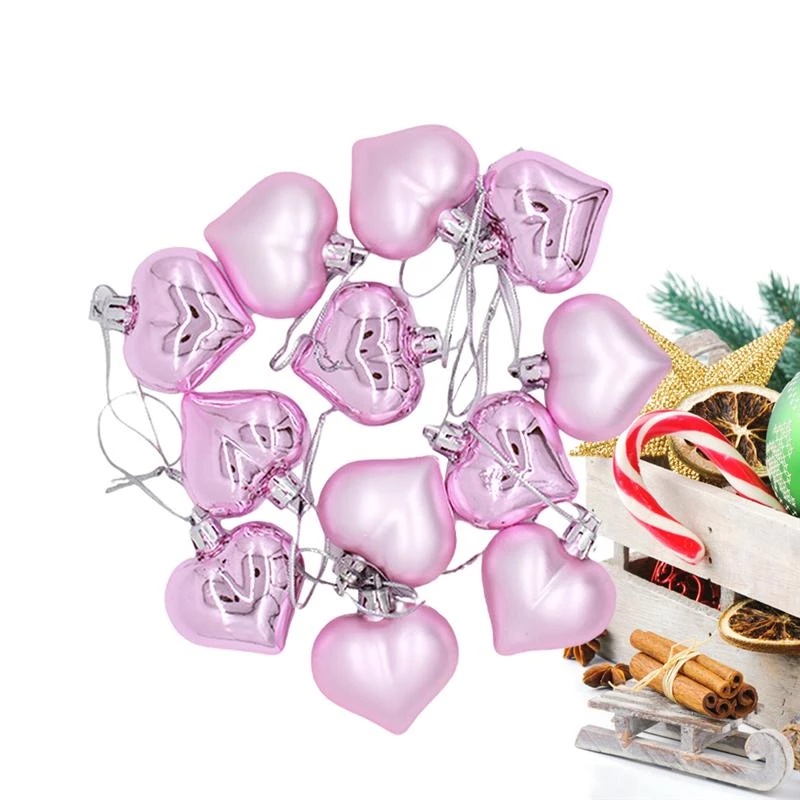 Hộp 12 Trái Tim Lấp Lánh Trang Trí Cây Thông Giáng Sinh / Năm Mới