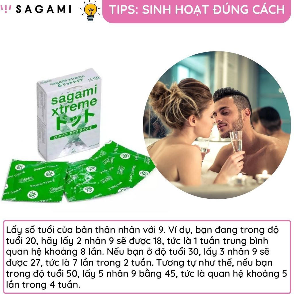 Bao cao su Sagami Xtreme White box gân GAI Hộp 3 chiếc thiết kế 3D 1 lần thắt chống tuột kéo dài thời gian