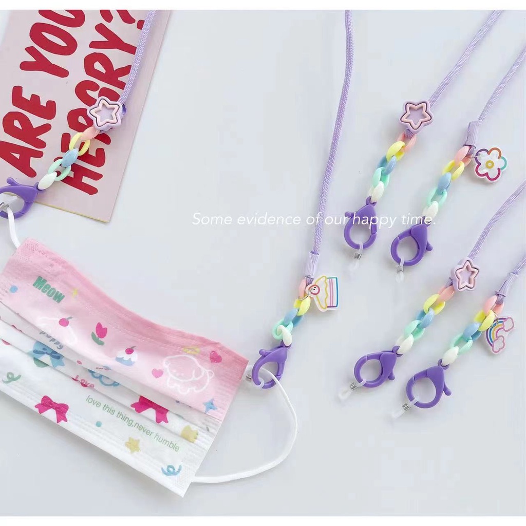 Dây Đeo Mắt Kính Bằng Nilon Màu Tím Họa Tiết Hoạt Hình Phong Cách Hàn Quốc Đơn Giản