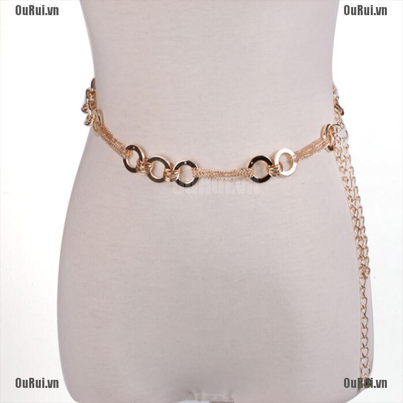Thắt Lưng Dây Xích Kim Loại Đính Đá Pha Lê Thời Trang Cho Nữ