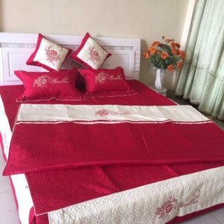 Trọn bộ 7 món chăn ga gối satin cotton cao cấp
