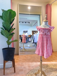 Đầm smock caro đỏ MK063