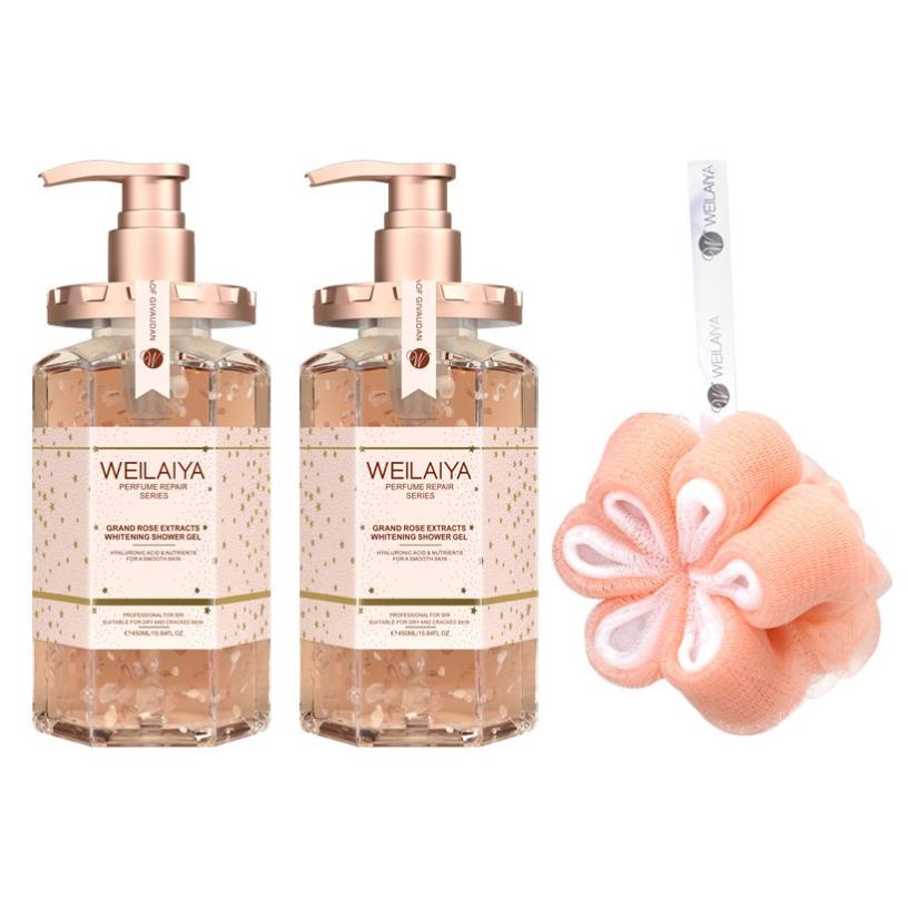 Combo 2 chai sữa tắm trắng da cánh hoa hồng Damask Weilaiya, sữa tắm tủy mật hoa hồng.Tặng bông tắm và 2 set mini ph | BigBuy360 - bigbuy360.vn