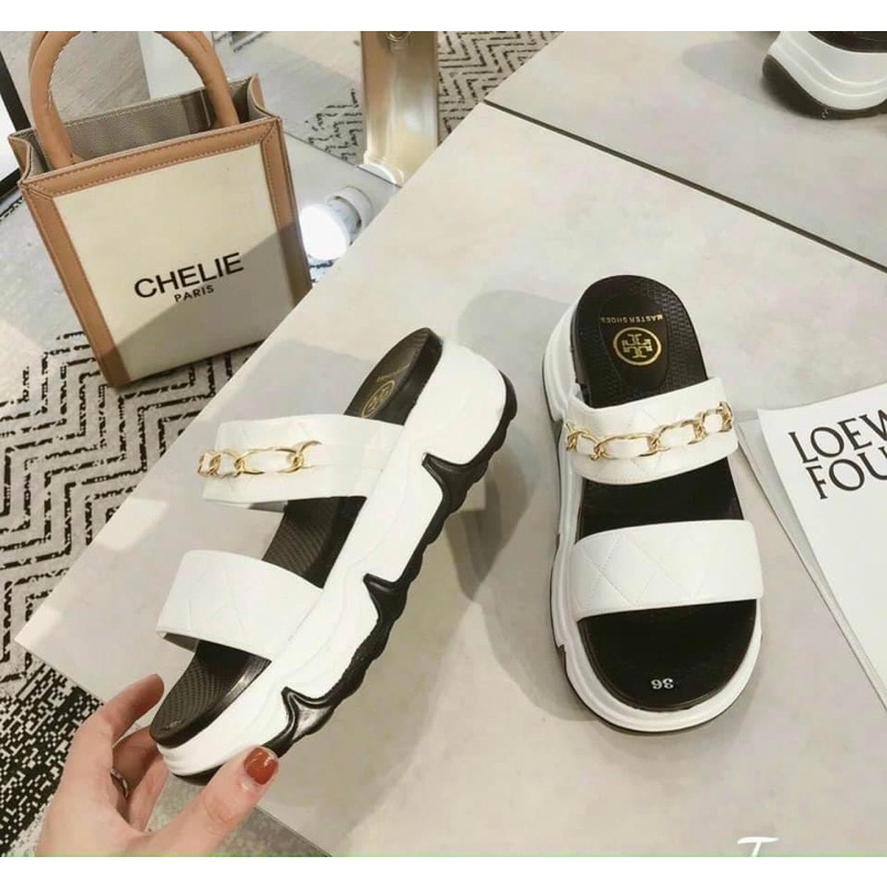 Dép đế bánh mì 2 quai ngang viền xích