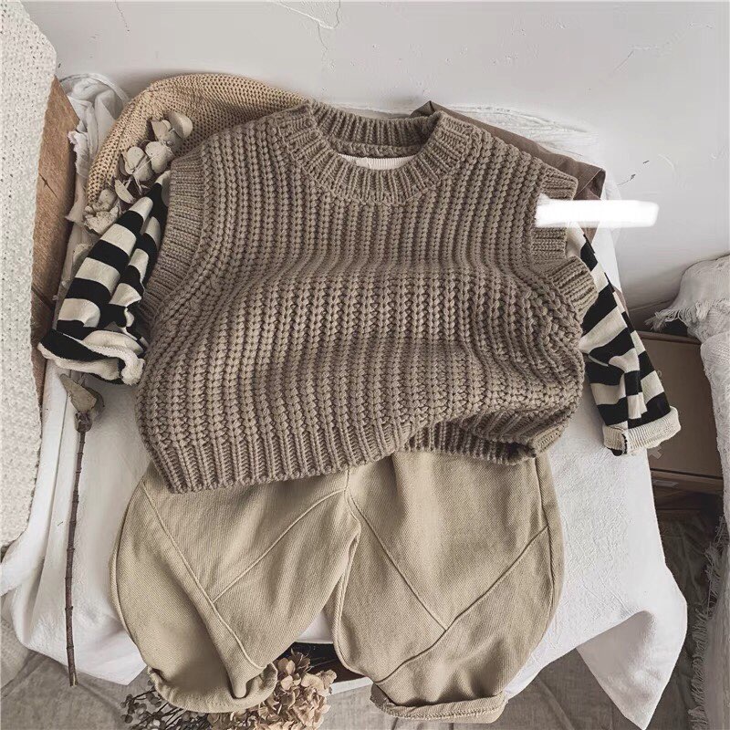 Áo len ghi lê trơn Hàn Quốc cho bé gái bé trai size 80-120