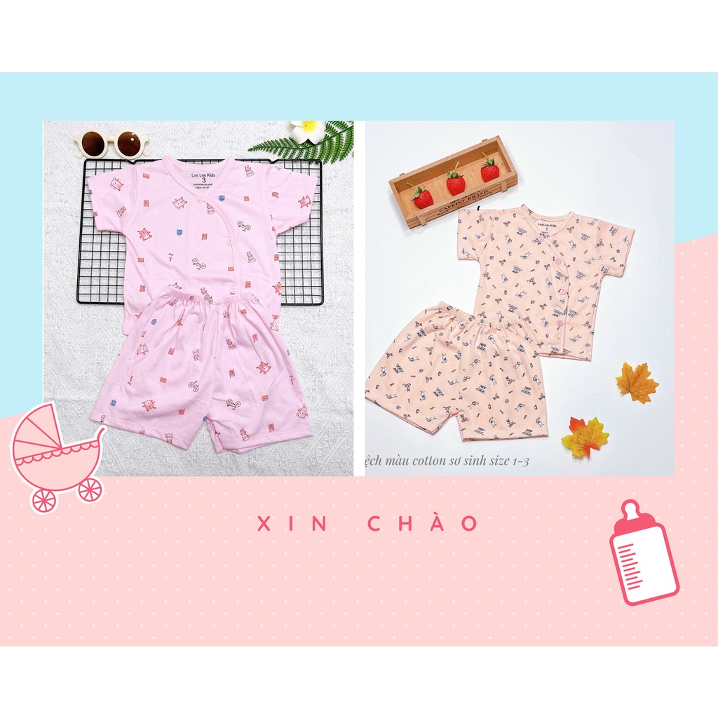 Quần áo sơ sinh, Bộ quần áo cộc tay sơ sinh cúc lệch cho bé (chọn màu)