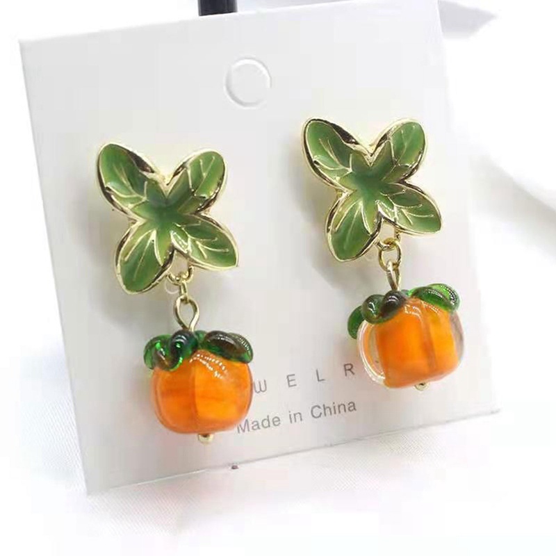1 Cặp Bông Tai Hình Hoa Lá / Quả Cam / Sơn Dầu Màu Sắc Sáng Tạo Cho Nữ