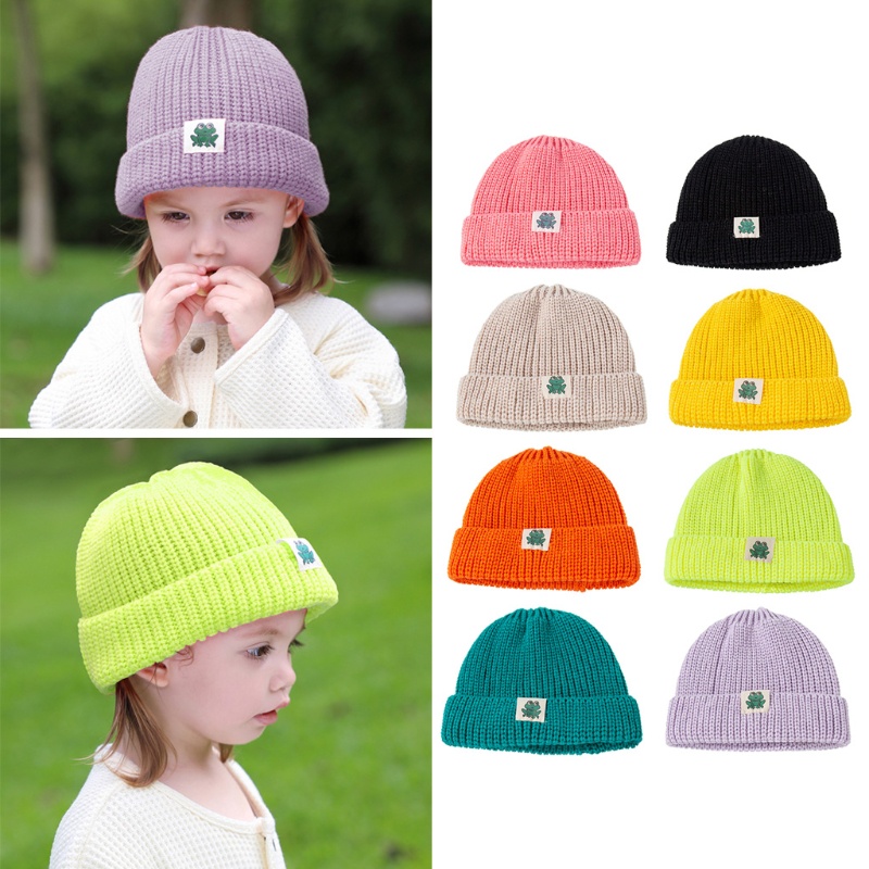 Mũ Beanie Dệt Kim Màu Trơn Mềm Mại Giữ Ấm Mùa Thu Đông Cho Bé Trai Bé Gái