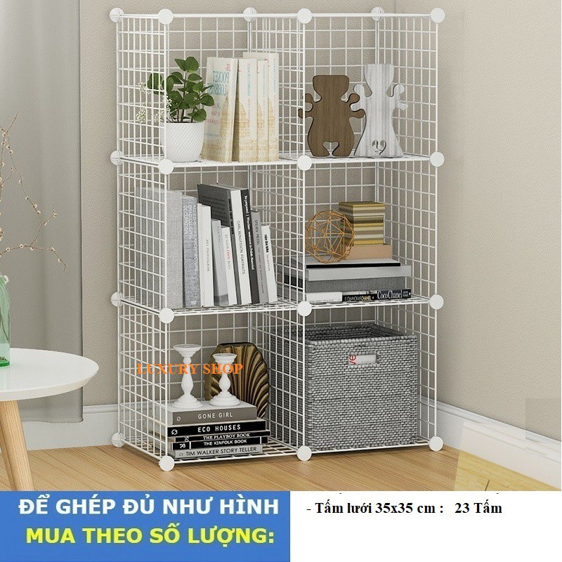 Tủ Sách 6 Ô Lắp Ghép Đa Nặng,Tủ Lưới Decor Kệ Để Đồ Nhà Bếp - Hai Màu Đen,Trắng