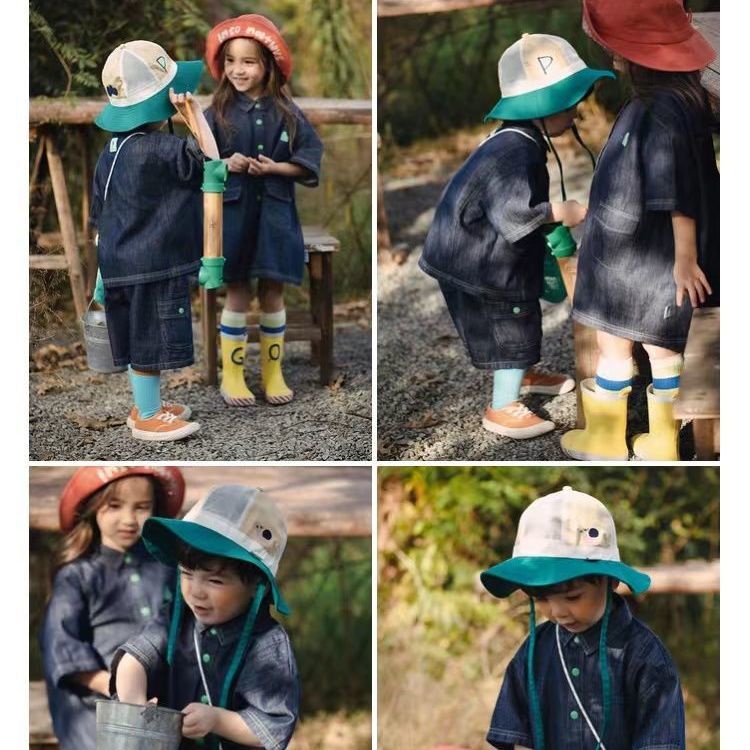 Bộ Áo Thun Cotton + Quần Short Denim Màu Trơn In Chữ Phong Cách Hàn Quốc Thời Trang Mùa Hè Cho Bé Trai