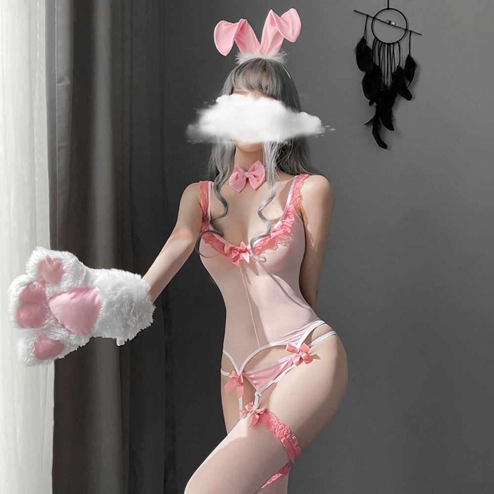 Bộ Đồ Lót Vải Voan Phối Ren Lưới Đính Nơ Phong Cách Hàn Quốc Ngọt Ngào