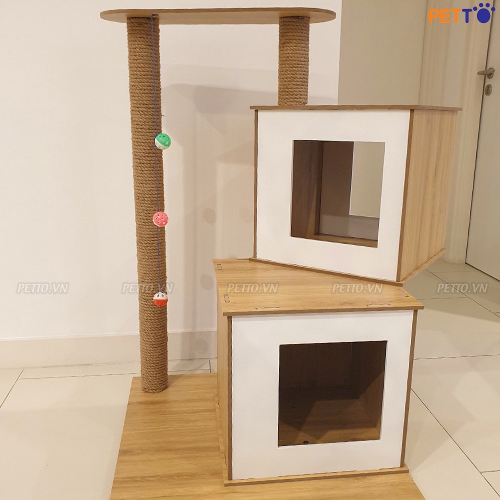 Nhà cây cho mèo BẰNG GỖ 2 TẦNG thiết kế độc đáo CT017