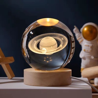 Đèn Ngủ Để Bàn Quả Cầu Pha Lê Vũ Trụ 3D Phát Sáng Hệ Mặt Trời Sao Thổ Galaxy Decor Bàn Học Bàn Làm Việc 