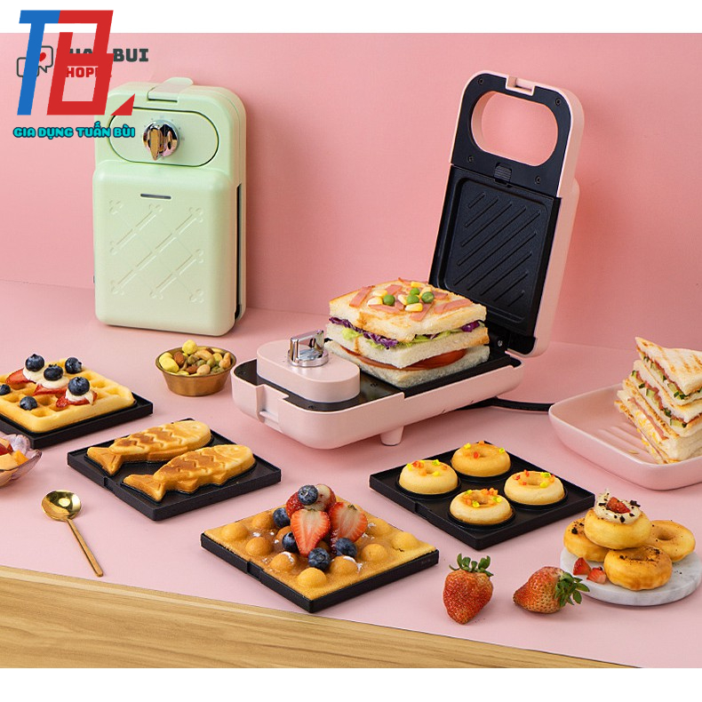 Máy kẹp nướng bánh mì Sandwich đa năng có hẹn giờ + 2 khuôn kèm  - BH điện tử 12 tháng