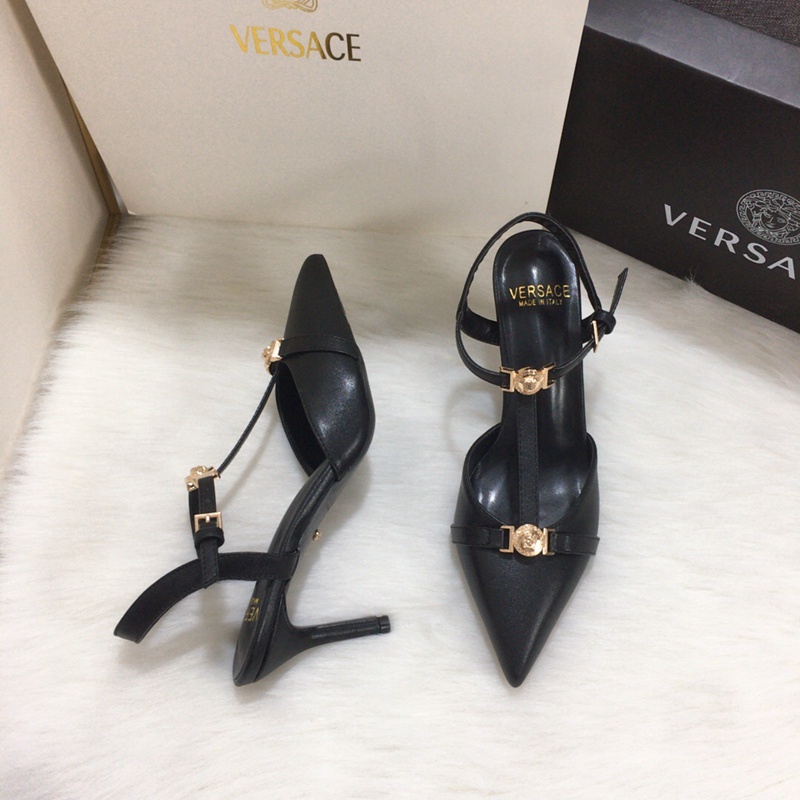 Giày Cao Gót 8cm Mũi Nhọn Chất Liệu Da Bò Hiệu Versace Thời Trang Quyến Rũ Cho Nữ