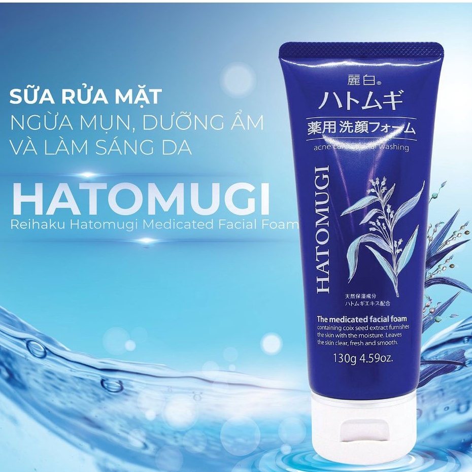 Sữa Rửa Mặt Hatomugi The Medicated Facial Foam ý dĩ ngừa mụn, làm sáng da cho da dầu 130g