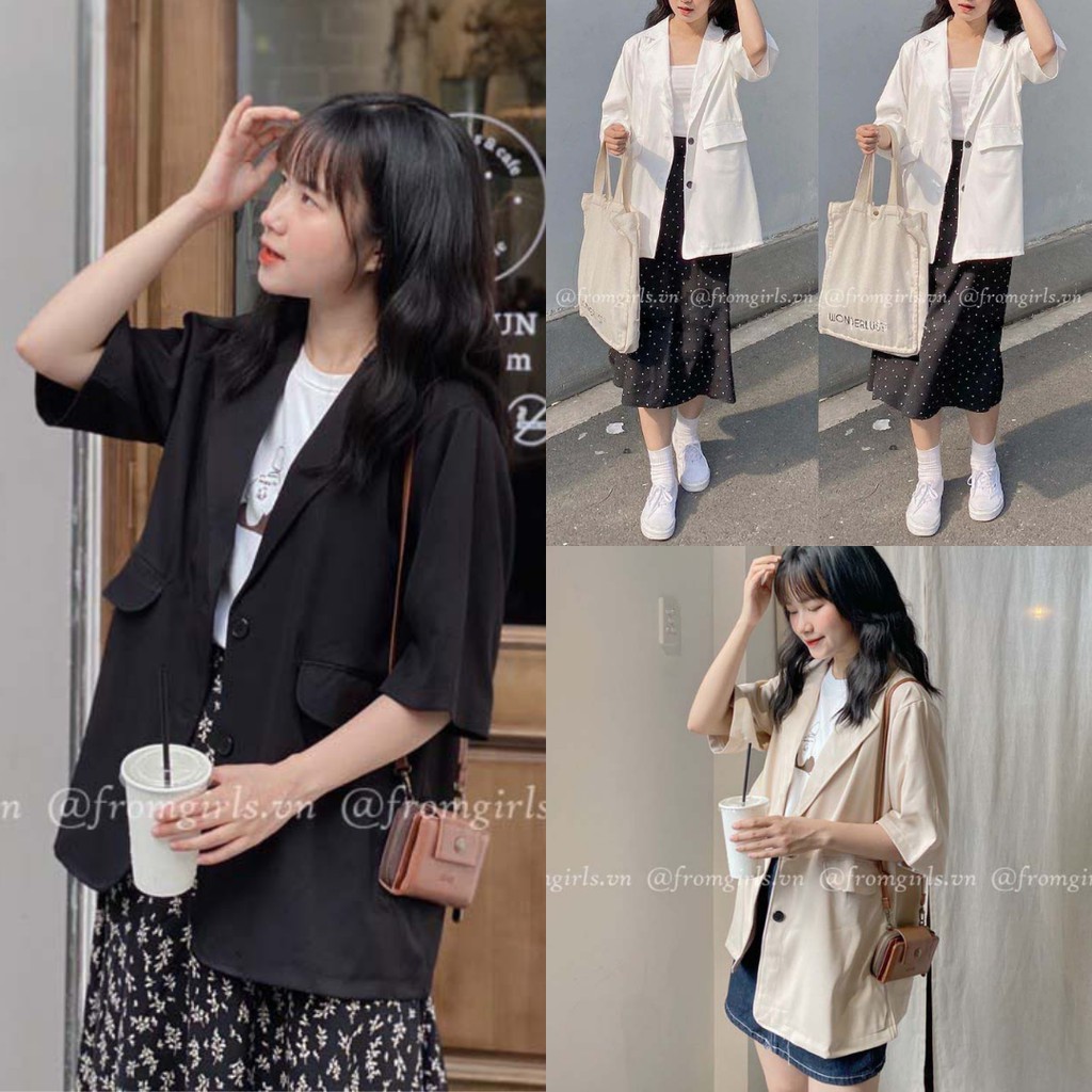 Áo blazer tay lỡ, áo vest tay lỡ một lớp có túi - VEST03