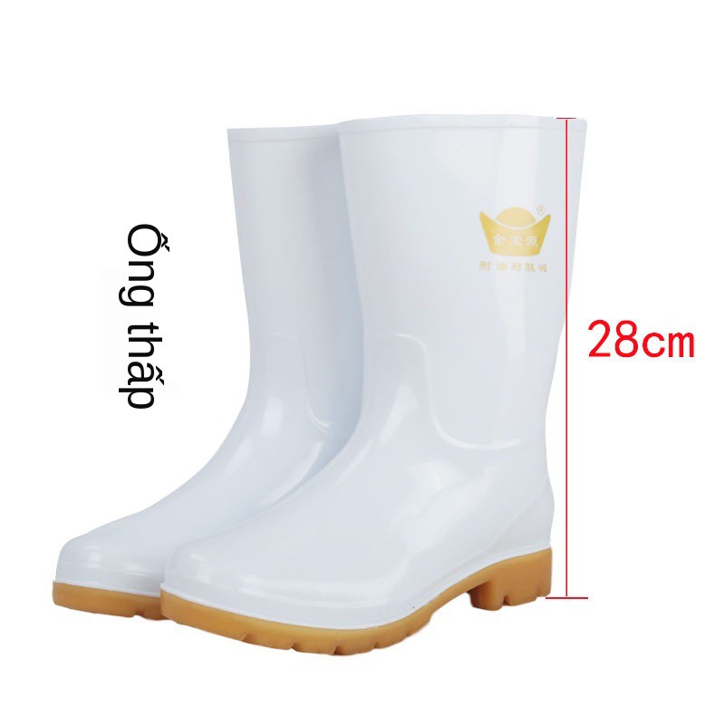 Giày đi mưa màu trắng cho nam và nữ nước ống vừa cao -giày bền vững không thấm chống dầu bảo hiểm lao động su Ủng t