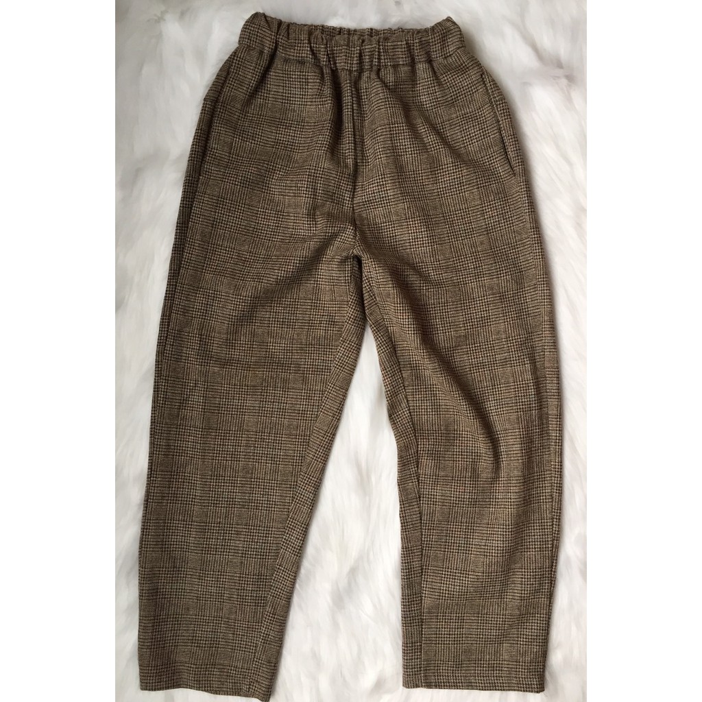 Quần dạ baggy kẻ