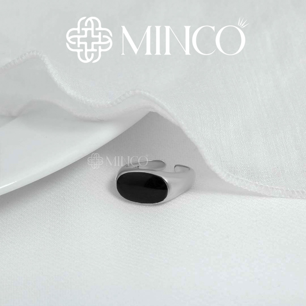 Nhẫn nữ đính đá đen Oval Minco Accessories thiết kế free size phong cách cá tính NT102-6