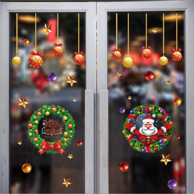 Decal trang trí noel vòng nguyệt quế ấn tượng (ánh nhũ)
