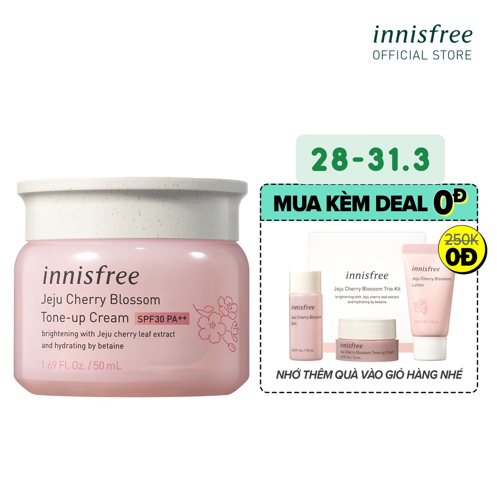 Mã COSIF03 giảm 10% đơn 400K Kem nâng tông chống nắng innisfree Jeju