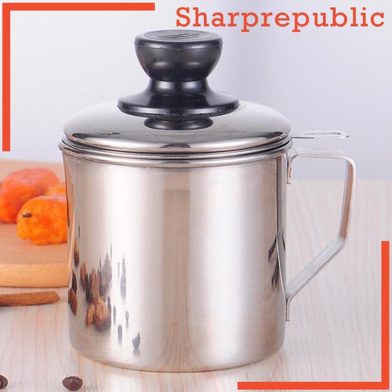 [SHARPREPUBLIC]Stainless Steel Cooking Oil Storage Can Strainer Bacon Grease Containers 4\'\'