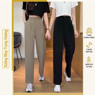 Quần Ống Rộng Suông lưng cao khóa trước 1 khuy chất tuyết mưa khuy giữa quần culottes ống xuông cạp cao cho nữ 
