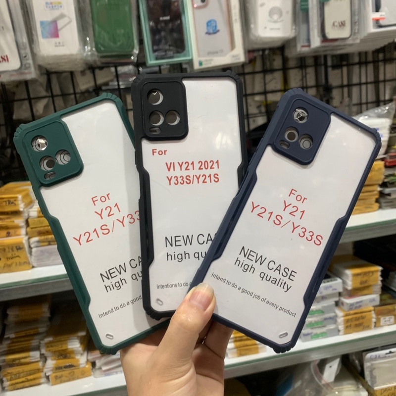 Ốp Vivo Y21/Y33S/Y21S viền dẻo màu chống sóc,mặt lưng trong nhựa cứng,cụm viền bảo vệ camera