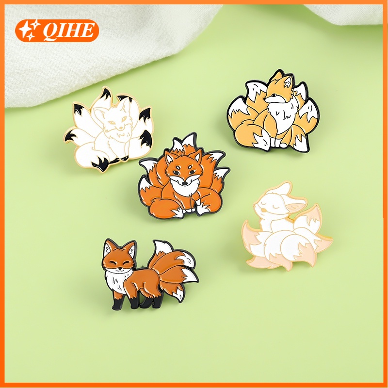 Ghim cài áo QIHE JEWELRY hình chú cáo với 5 kiểu dáng dễ thương tùy chọn